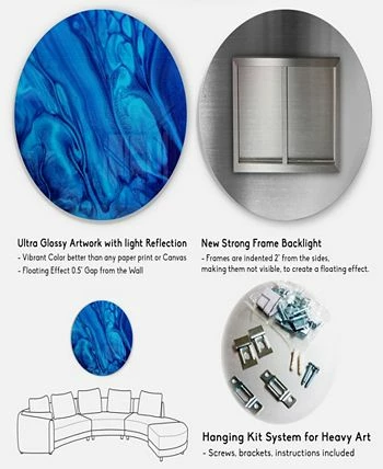 Design Art Art 'Dark Blue Abstract Acrylic Paint Mix' Ultra Vibrant Abstract Metal Circle Wall Art - 36 X 36 - Image 5