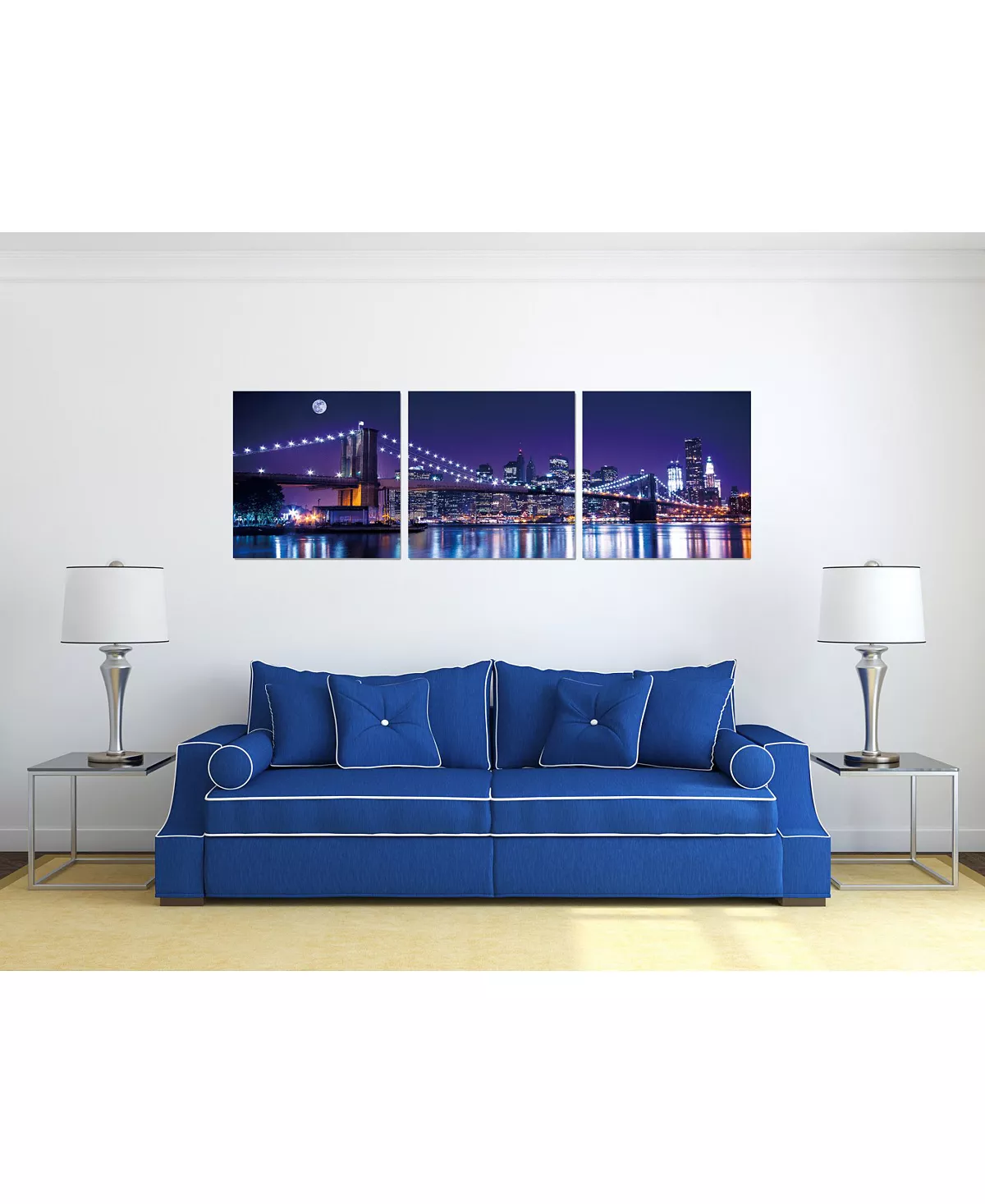 Chic Home Decor Cityline 3 Piece Wrapped Canvas Wall Art NYC Skyline -27 X 82 - Image 5