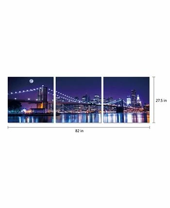 Chic Home Decor Cityline 3 Piece Wrapped Canvas Wall Art NYC Skyline -27 X 82 - Image 2