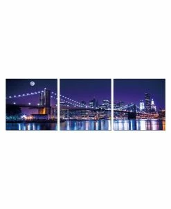 Chic Home Decor Cityline 3 Piece Wrapped Canvas Wall Art NYC Skyline -27 X 82