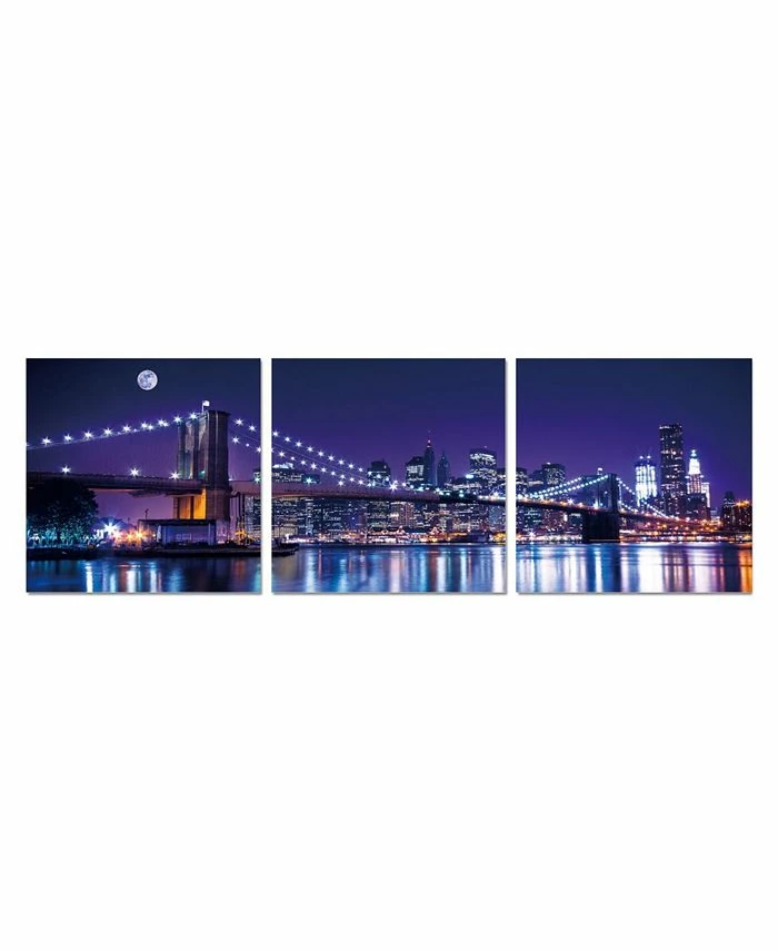Chic Home Decor Cityline 3 Piece Wrapped Canvas Wall Art NYC Skyline -27 X 82