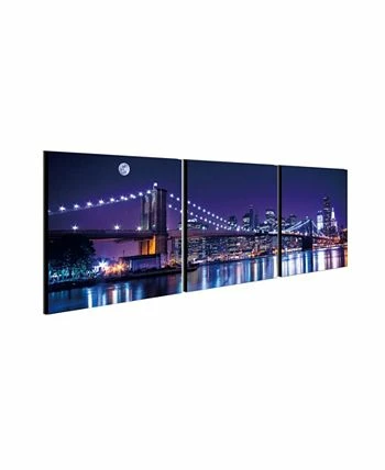 Chic Home Decor Cityline 3 Piece Wrapped Canvas Wall Art NYC Skyline -27 X 82 - Image 3