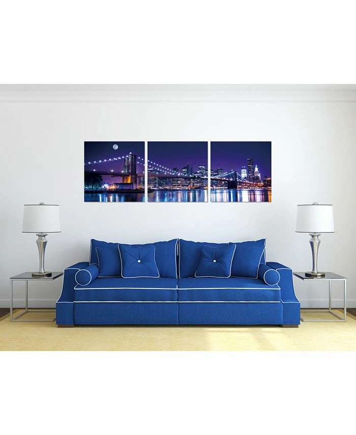 Chic Home Decor Cityline 3 Piece Wrapped Canvas Wall Art NYC Skyline -27 X 82 - Image 4