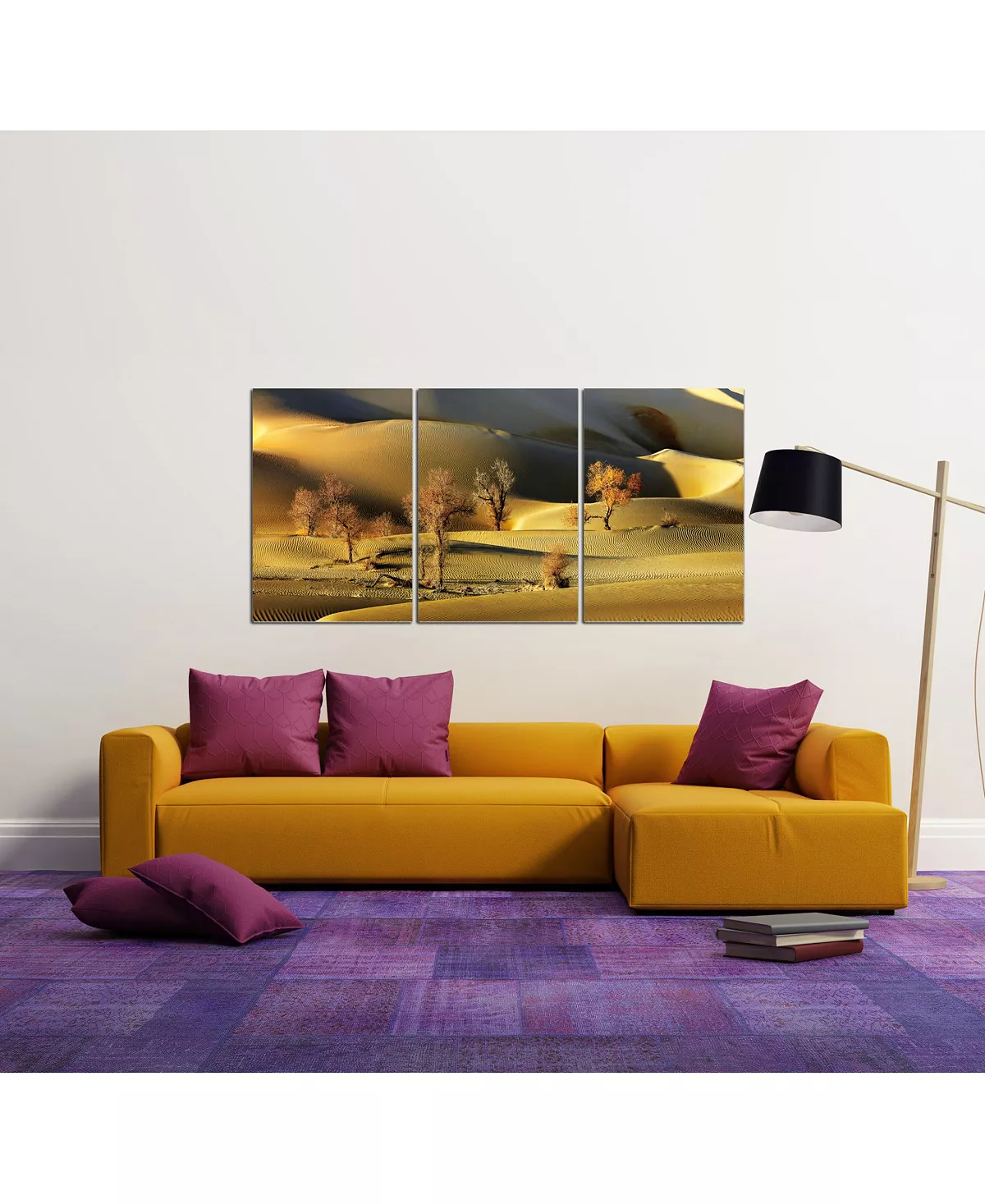 Chic Home Decor Golden Desert 3 Piece Wrapped Canvas Wall Art -20 X 40 - Image 4