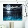 Design Art Art 'Romantic Full Moon Over Sea' Seascape Metal Wall Art - 20 X 12