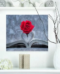 Design Art Art 'Red Rose Inside The Book' Floral Metal Wall Art - 20 X 12