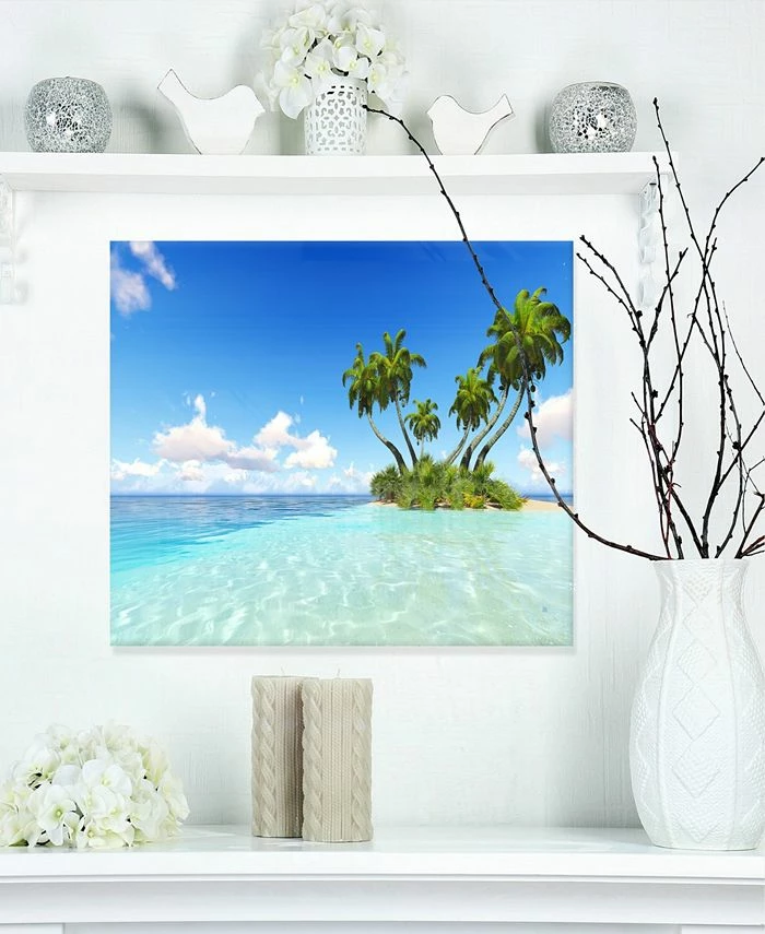 Design Art Art 'Corals Island Under Blue Sky' Seascape Metal Wall Art - 20 X 12