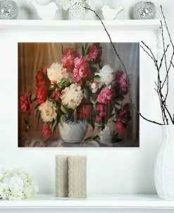 Design Art Art 'Bouquet Of Blooming Peonies' Large Floral Metal Wall Art - 20 X 12