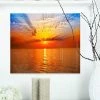 Design Art Art 'Orange Sea Sunrise Under Blue Sky' Large Seashore Metal Wall Art - 20 X 12