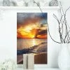 Design Art Art 'Yellow Sunset Over Gloomy Beach' Modern Beach Metal Wall Art - 12 X 20