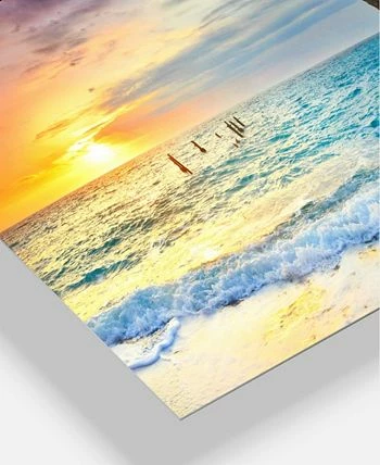 Design Art Art 'Vibrant Morning Sea With Yellow Sun' Seascape Metal Wall Art - 20 X 12 - Image 3