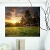 Design Art Art 'Fenced Ranch At Sunrise' Landscape Metal Wall Art - 20 X 12