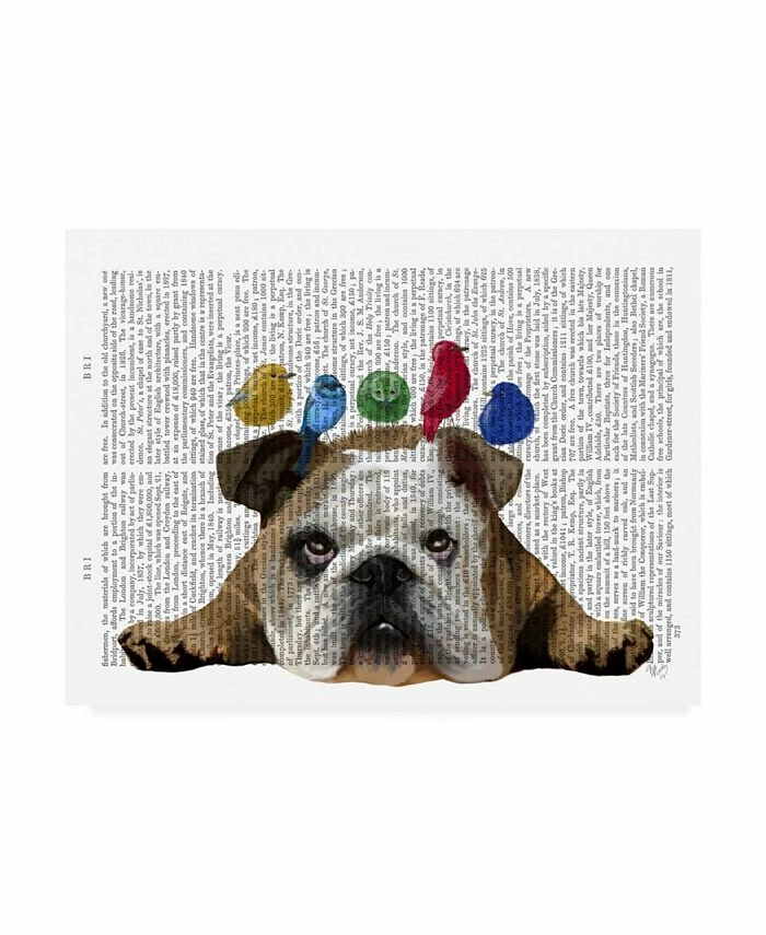Trademark Global Fab Funky English Bulldog And Birds Canvas Art - 19.5 X 26