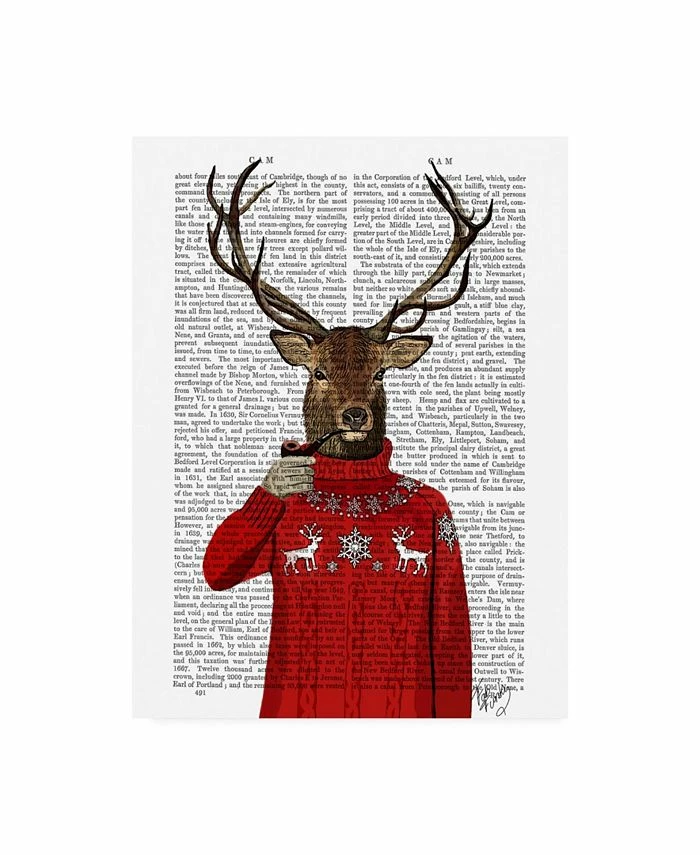 Trademark Global Fab Funky Deer In Ski Sweater Canvas Art - 15.5 X 21