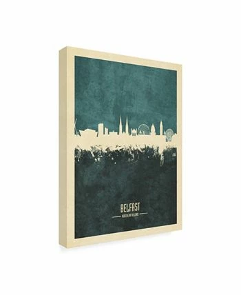 Trademark Global Michael Tompsett Belfast Northern Ireland Skyline Teal Canvas Art - 19.5 X 26 - Image 2