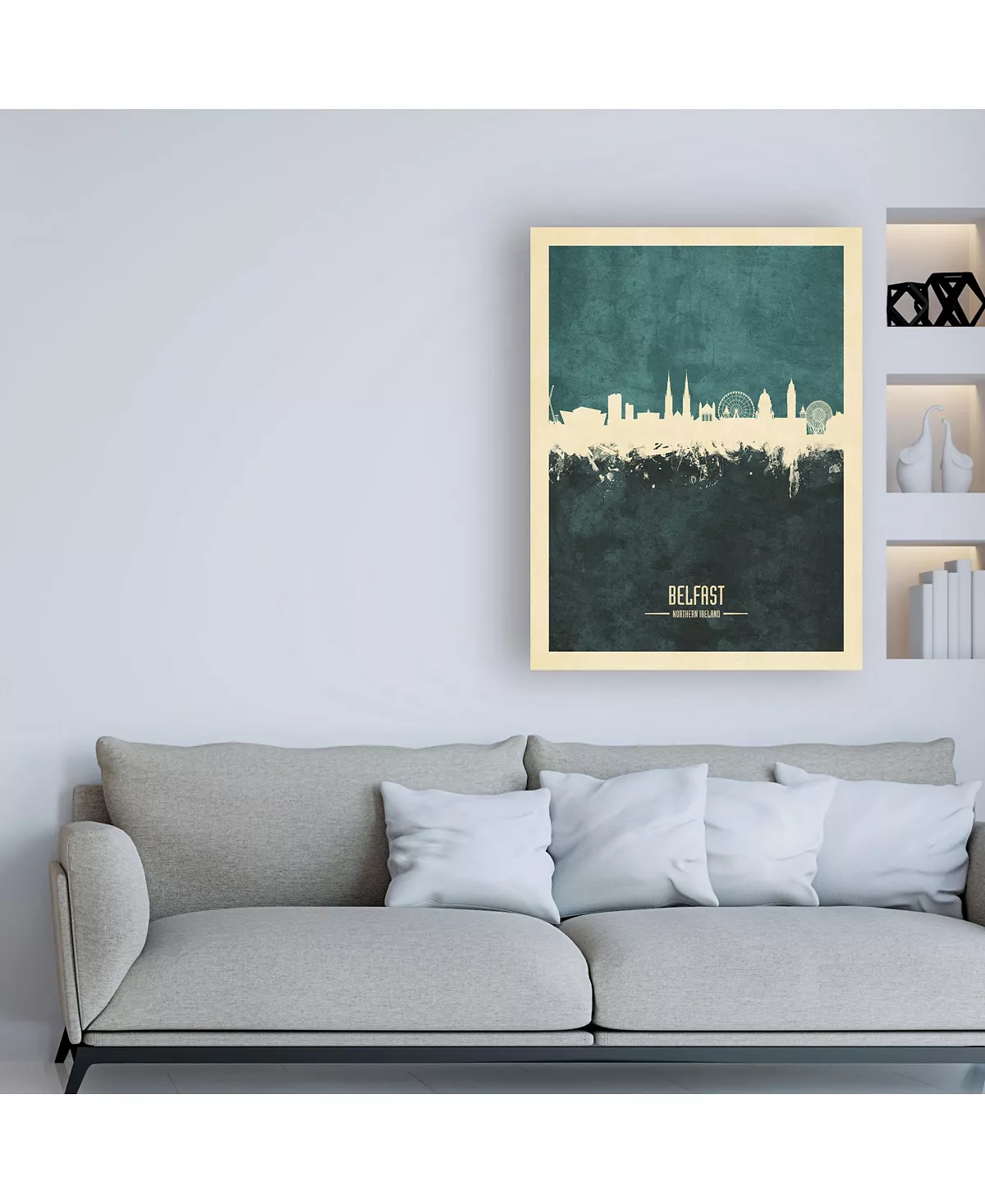 Trademark Global Michael Tompsett Belfast Northern Ireland Skyline Teal Canvas Art - 19.5 X 26 - Image 3