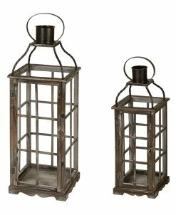 Glitzhome Set Of 2 Oversized Wood And Metal Lantern