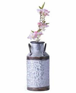 Vintiquewise Rustic Farmhouse Style Galvanized Metal Milk Can Decoration Planter And Vase, Small