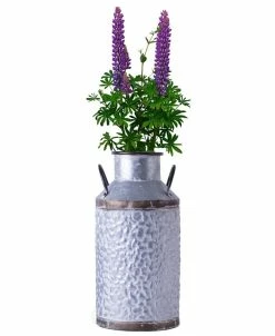 Vintiquewise Rustic Farmhouse Style Galvanized Metal Milk Can Decoration Planter And Vase, Large