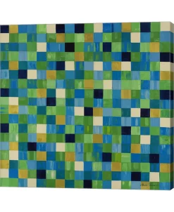Metaverse Green Checks By Pamela A. Johnson Canvas Art, 36 X 36