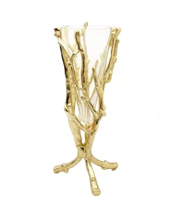 Classic Touch 13 Gold Floral Vase With Removable Glass Insert