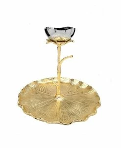 Classic Touch Gold Round Chip And Dip Bowl With Lotus Flower Design