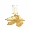 Classic Touch Gold Embossed Leaf Dish With Branched Candle Holder