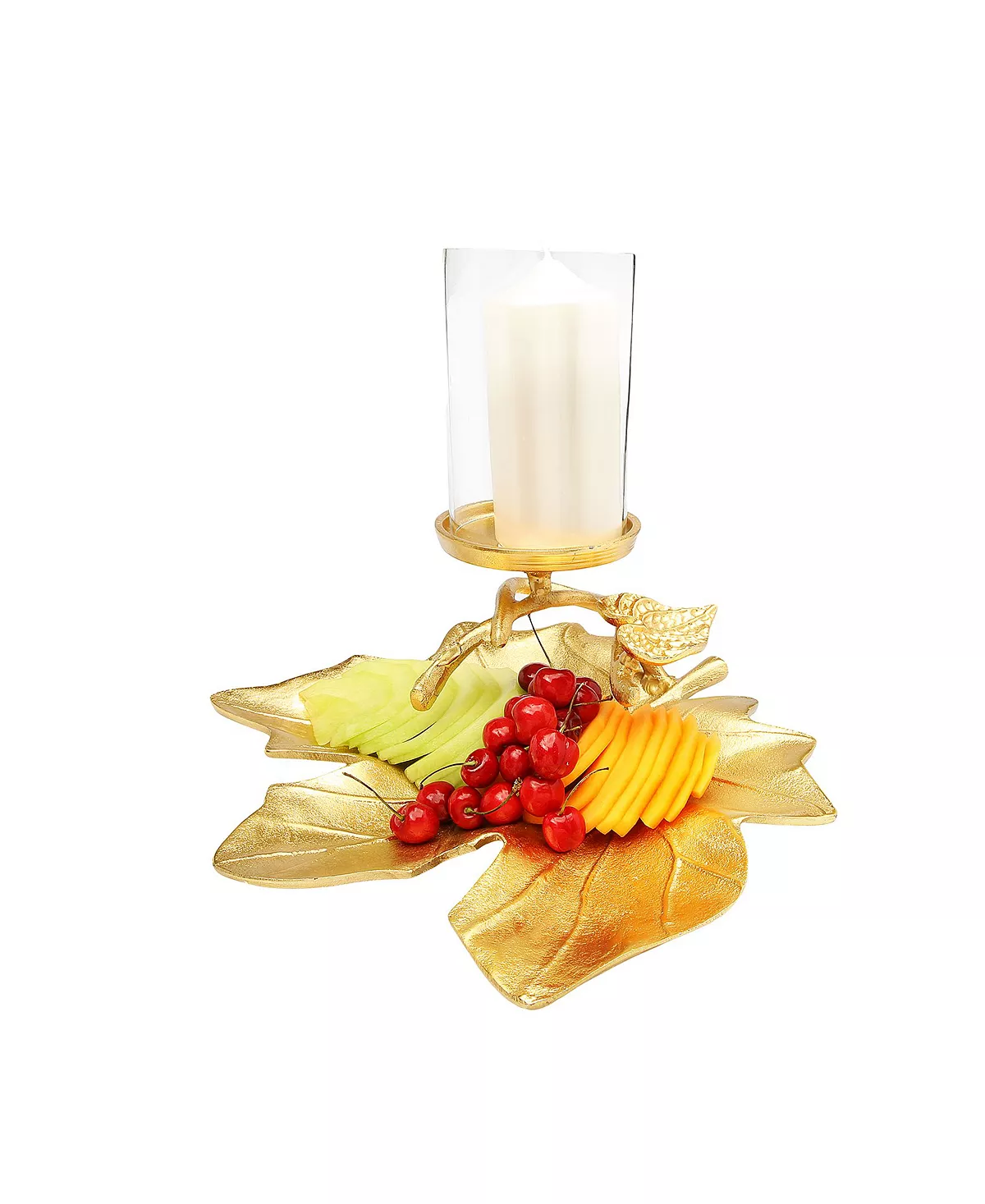 Classic Touch Gold Embossed Leaf Dish With Branched Candle Holder - Image 2