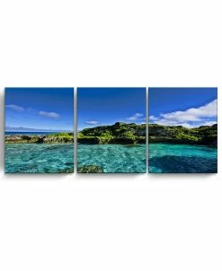 Ready2HangArt Grunge Pano 3 Piece Wrapped Canvas Coastal Wall Art Set, 20 X 48