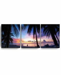 Ready2HangArt Mex Sunset 3 Piece Wrapped Canvas Coastal Wall Art Set, 20 X 48