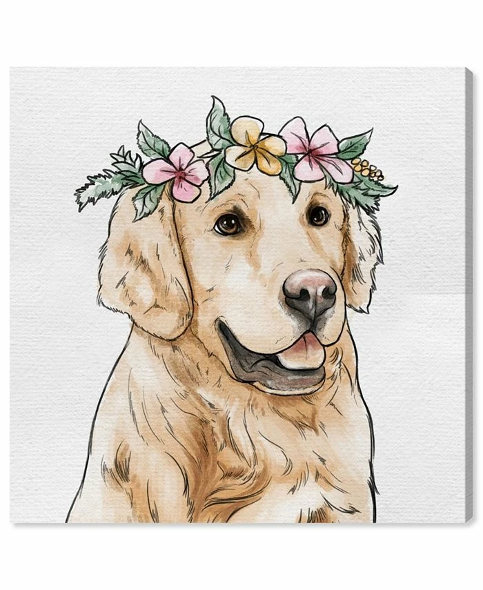 Oliver Gal Floral Crowned Golden Retriever Canvas Art Collection