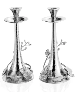 Michael Aram Set Of 2 White Orchid Candlesticks