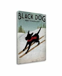 Tangletown Fine Art Black Dog Ski By Ryan Fowler Giclee Print On Gallery Wrap Canvas, 25 X 32