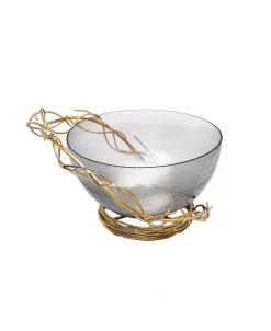 Classic Touch Salad Bowl With Gold Tone Twig Design