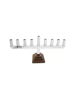 Classic Touch Stainless Steel Straight Menorah With Black Square Base