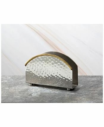 Classic Touch Stainless Steel Hammered Napkin Holder With Gold Rim - Image 2