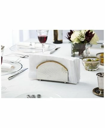 Classic Touch Stainless Steel Hammered Napkin Holder With Gold Rim - Image 3