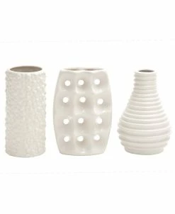 CosmoLiving By Cosmopolitan Set Of 3 White Stoneware Modern Vase, 5 X 8