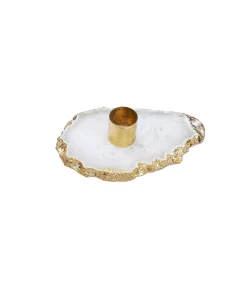 Classic Touch Flat Agate Stone Candle Holder