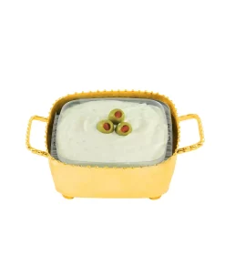 Classic Touch Small Square Beaded Candy, Dip Bowl And Spoon