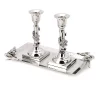 Classic Touch Ndlesticks And Tray With Jeweled Flower Design, Set Of 2