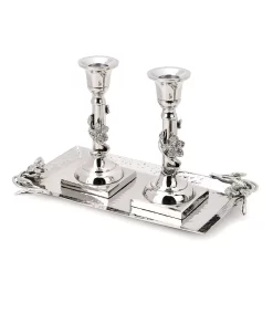 Classic Touch Ndlesticks And Tray With Jeweled Flower Design, Set Of 2