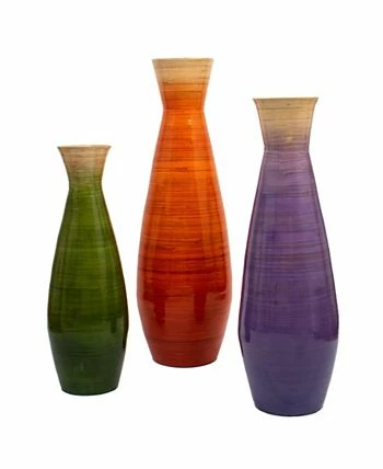 Uniquewise Classic Bamboo Handmade Floor Vase, Set Of 3 - Image 2