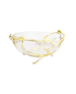 Classic Touch 11D Glass Bowl With Gold Twig Base