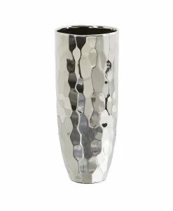 Nearly Natural 13 Designer Silver-Tone Cylinder Vase
