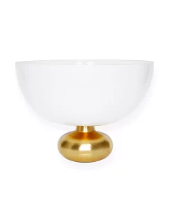 Classic Touch 10D White Glass Bowl With Gold Base