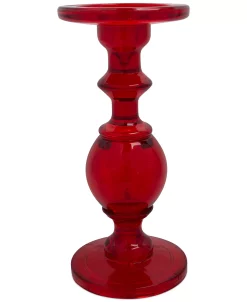 Home Essentials 9 Red Glass Candle Holder