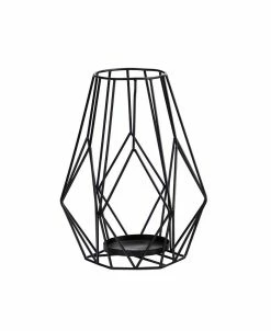 Nearly Natural 13 Geometric Black Metal Wire Votive Tea Lantern Candle Holder