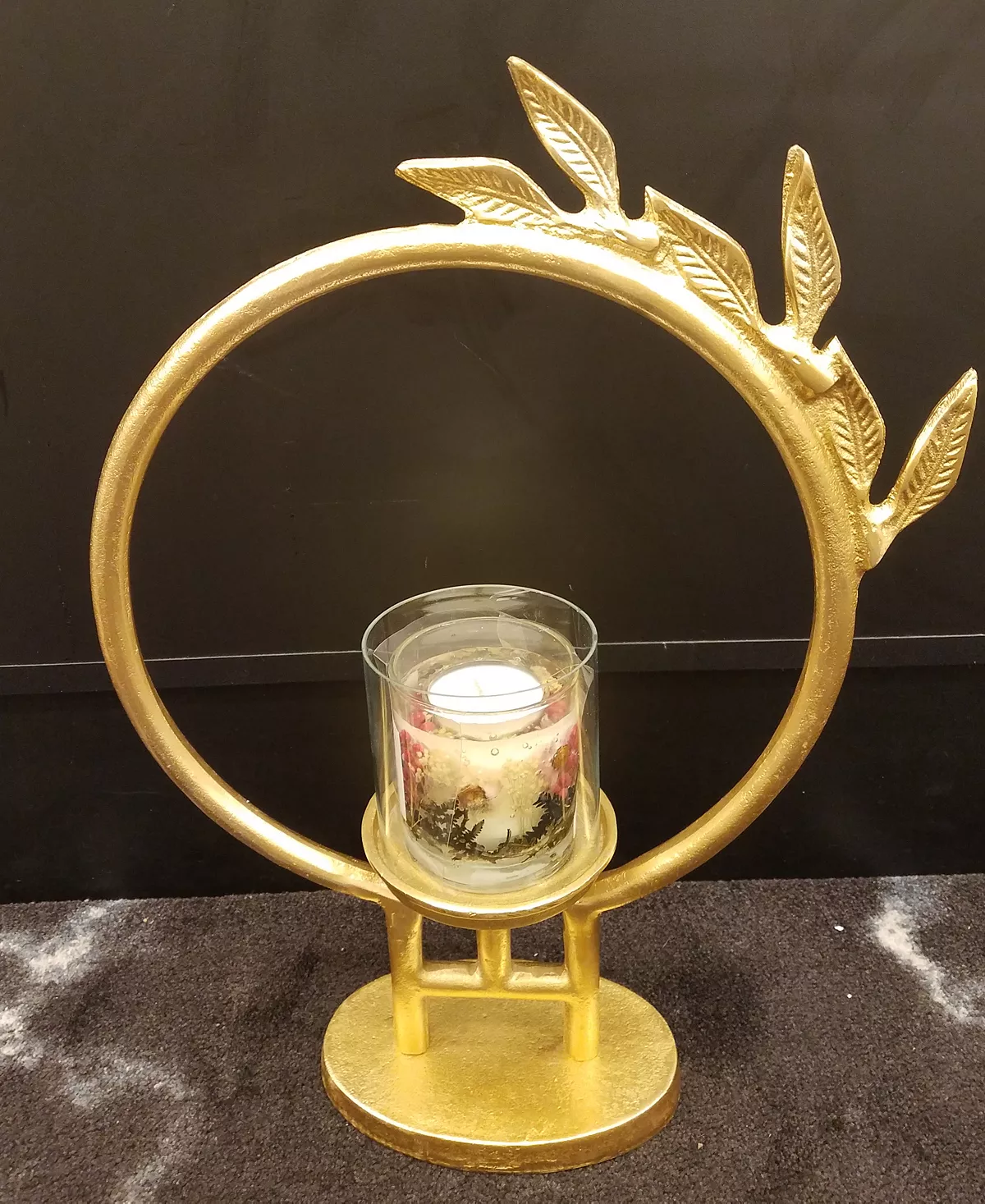 Classic Touch Geometric Circle Hurricane Candle Holder Leaf Design, Large - Image 3