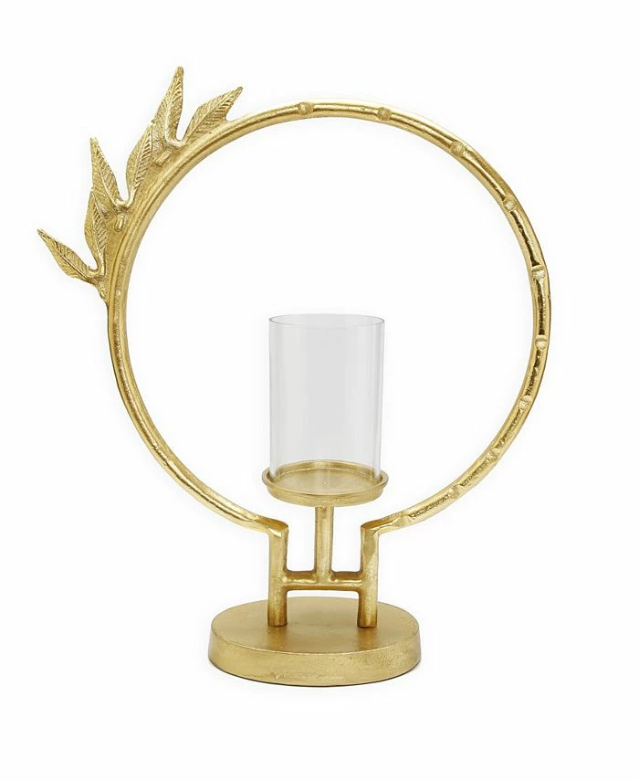 Classic Touch Geometric Circle Hurricane Candle Holder Leaf Design, Large